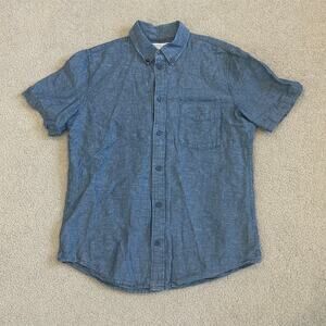 Everlane Linen & Cotton Blue Short Sleeve Denim Button Shirt Casual Mens Size S
